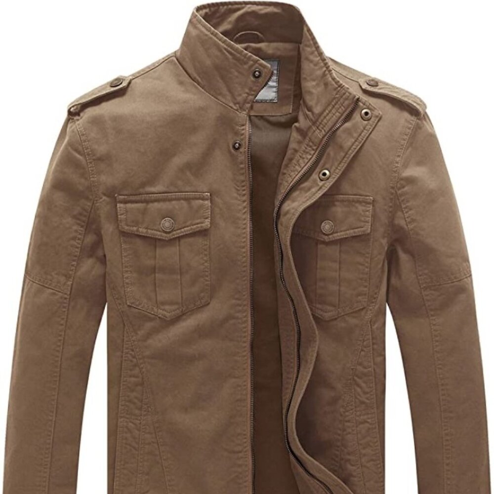 WenVen Men's Casual Washed Cotton Military Jacket